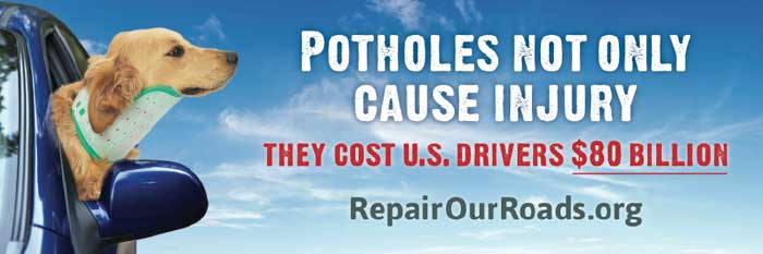 Potholes not only cause injury, they cause U.S. drivers $80 billion banner